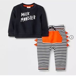 Nwt Halloween Baby Boy's "Milk Monster" Sweatshirt and Joggers Outfit